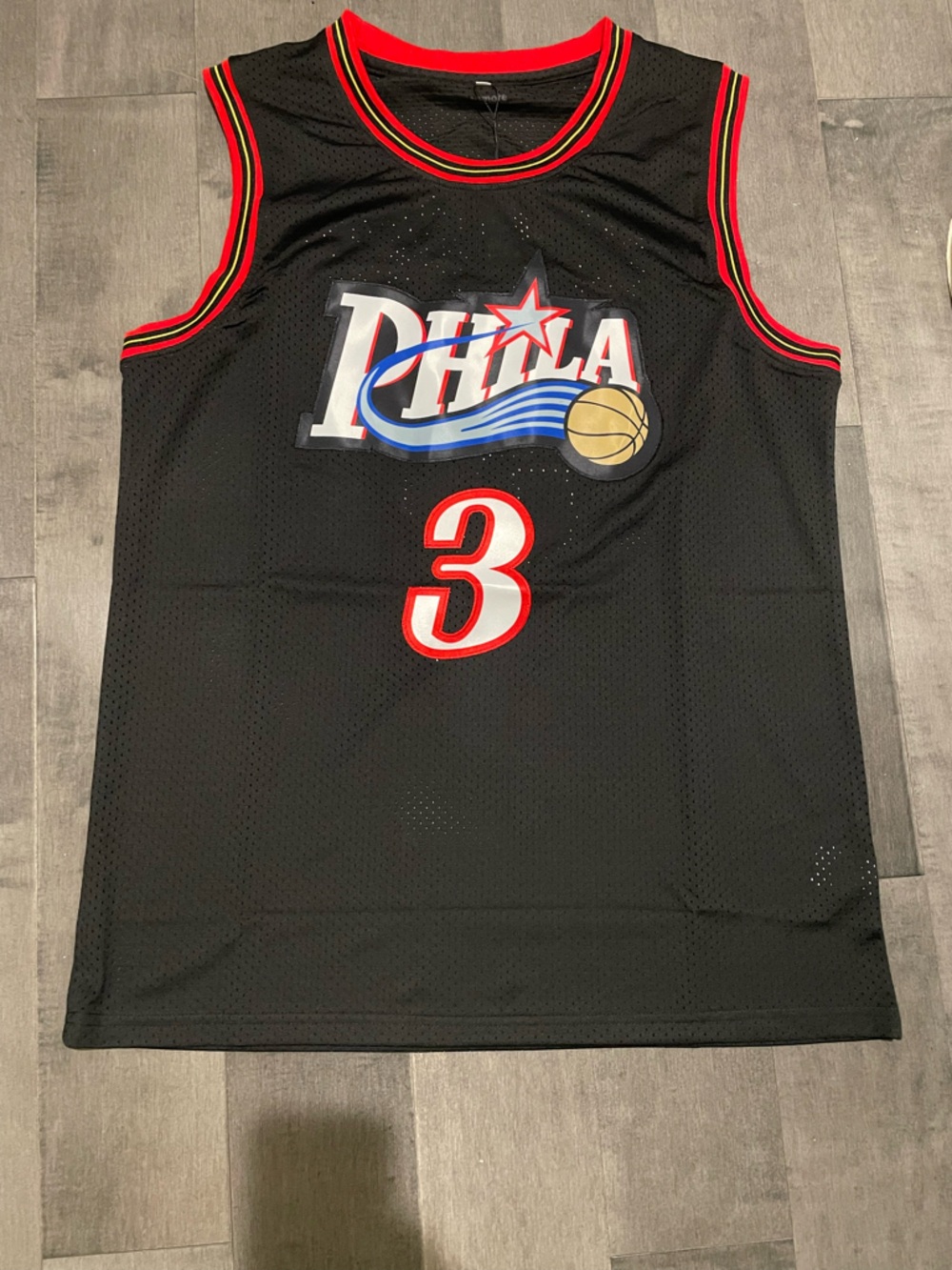 Philadelphia 76ers #3 Allen Iverson Black red and white Jersey L